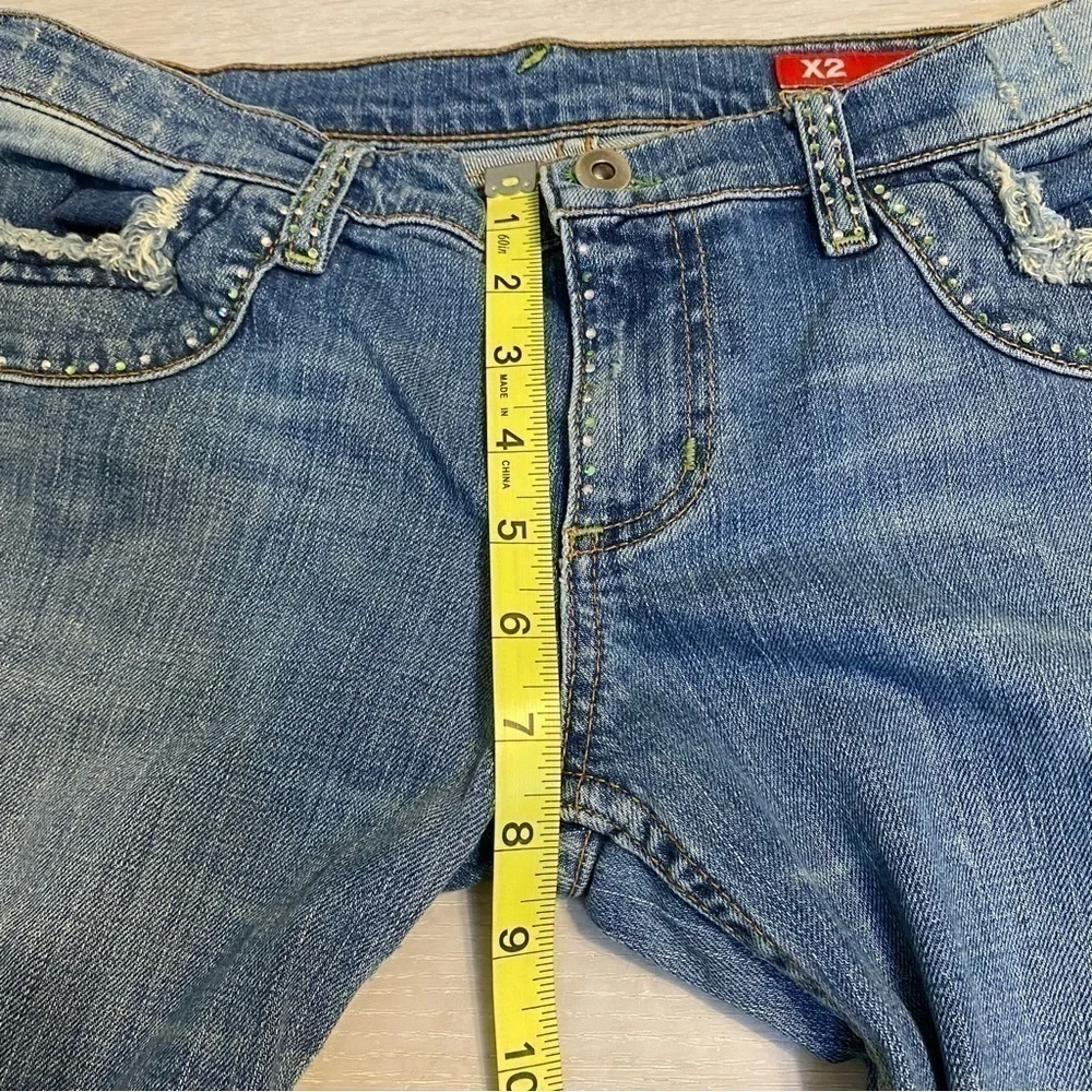 X2 Denim Laboratory Ultra Low Rise Embellished Flare Jean, Size 30